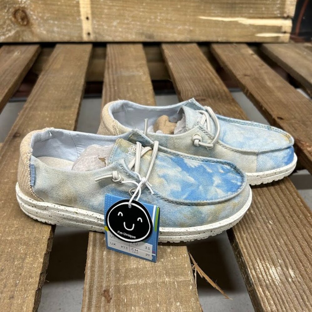 Youth Hey Dude Wendy Tie Dye Dawn Blue Shoe Size 1